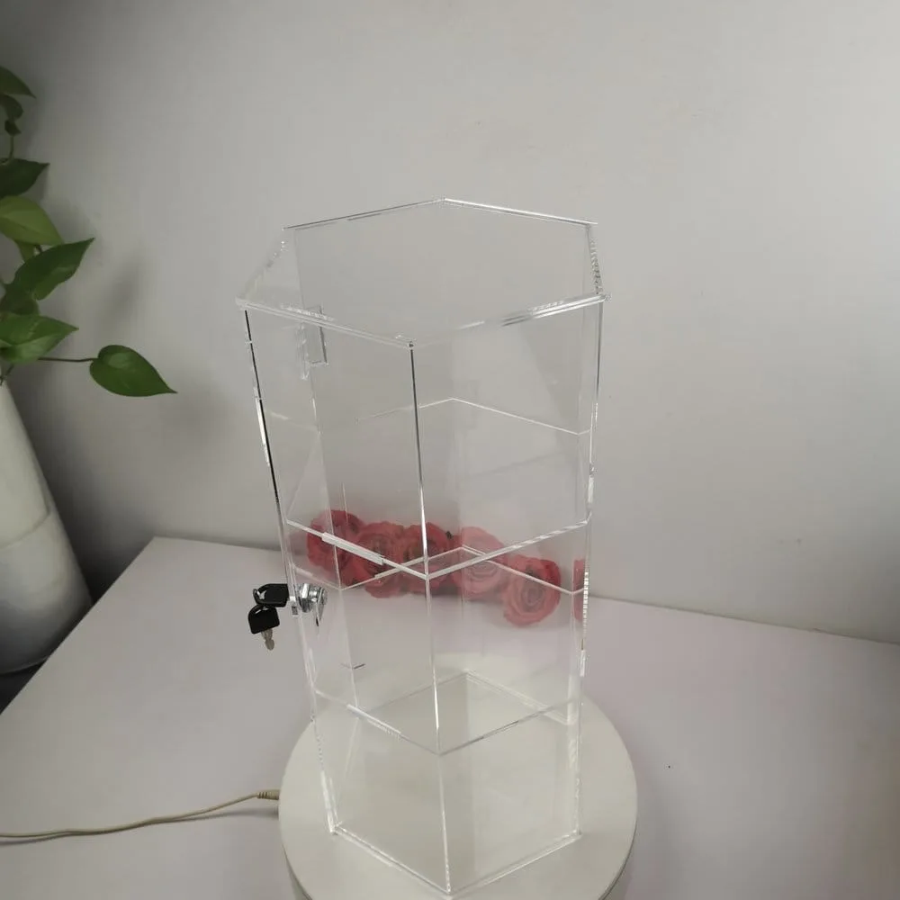 Evoretro Display Tower – Locking Acrylic Hexagon 3-Tier 3